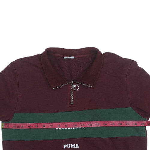 Puma Mens Burgundy Green 1/4 Zip Pullover Sweatshirt Size S