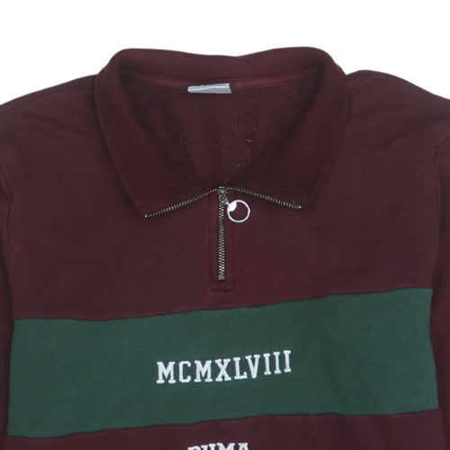 Puma Mens Burgundy Green 1/4 Zip Pullover Sweatshirt Size S