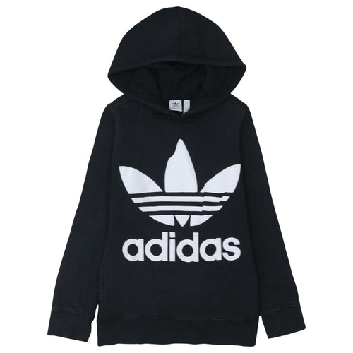 Adidas Womens Black Hooded Pullover Sweatshirt Size 12 Logo Print