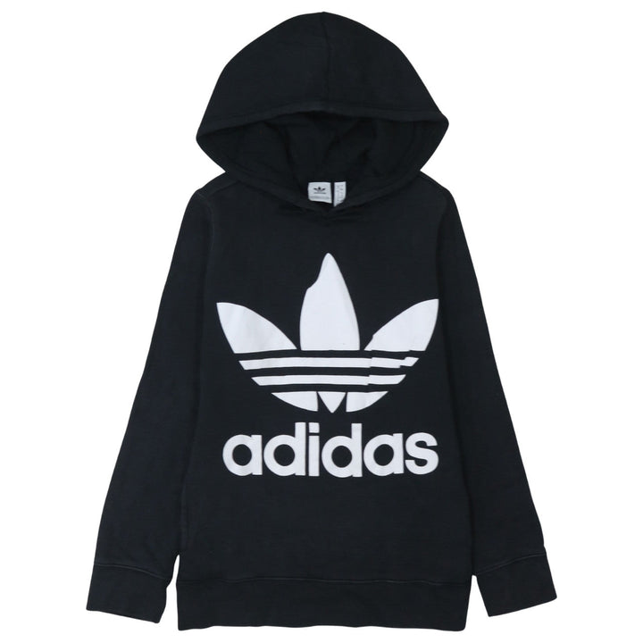 Adidas Womens Black Hooded Pullover Sweatshirt Size 12 Logo Print