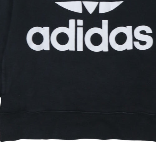 Adidas Womens Black Hooded Pullover Sweatshirt Size 12 Logo Print