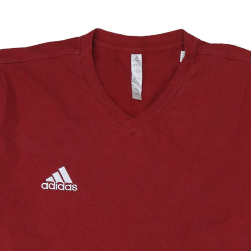 Adidas Men's Red V-Neck Short Sleeve Cotton T-Shirt XL