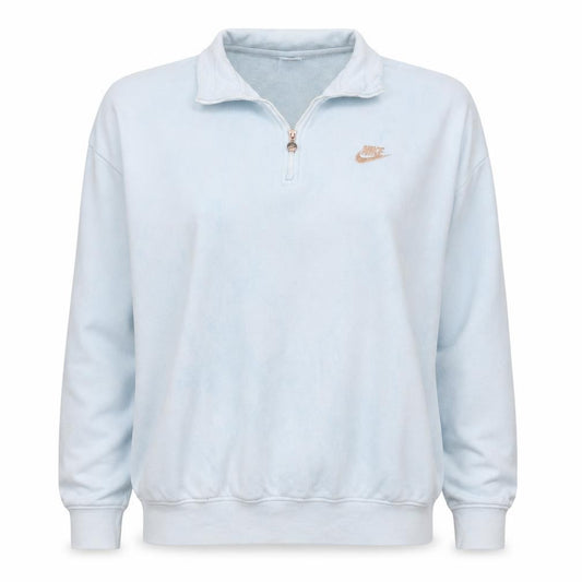 Front view of Nike women’s blue oversized 1/4 zip sweatshirt xl cotton blend