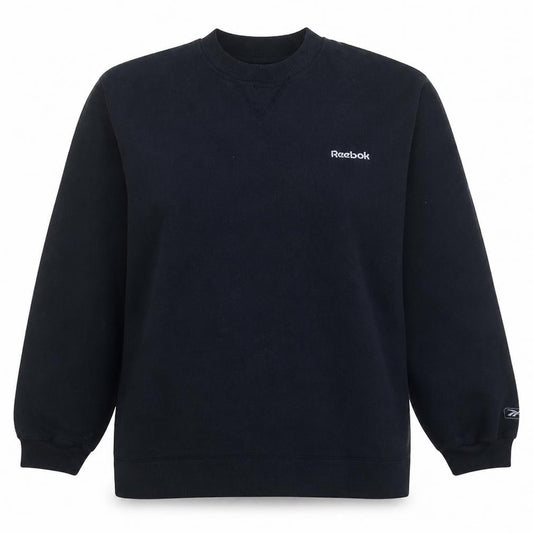 Front view of Reebok Women’s Black Crew Neck Pullover Sweatshirt, size UK 14