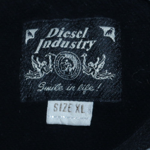 Diesel Men Black XL Pullover Hoodie Graphic Print Cotton