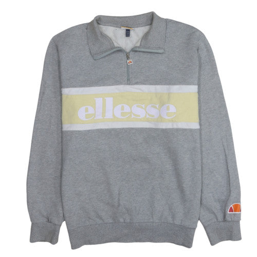 Ellesse Womens Grey 1/4 Zip Logo Sweatshirt UK 16 Hoodie Style
