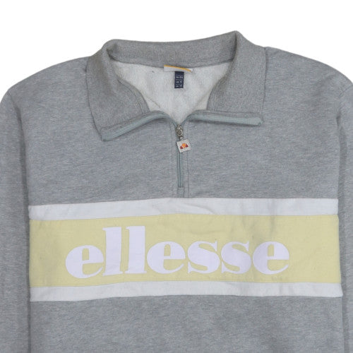 Ellesse Womens Grey 1/4 Zip Logo Sweatshirt UK 16 Hoodie Style