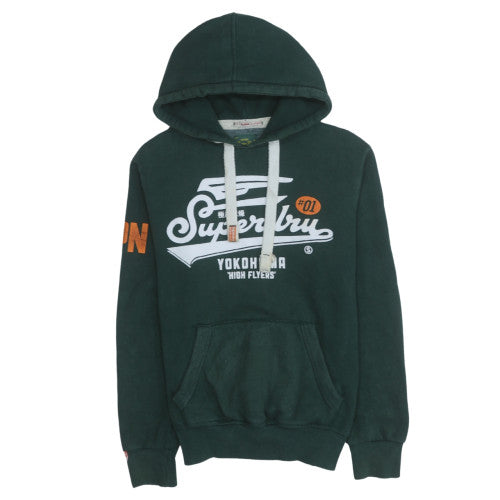Superdry Mens Green Pullover Hoodie Small Graphic Print Fleece