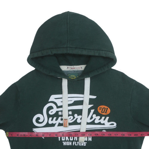 Superdry Mens Green Pullover Hoodie Small Graphic Print Fleece