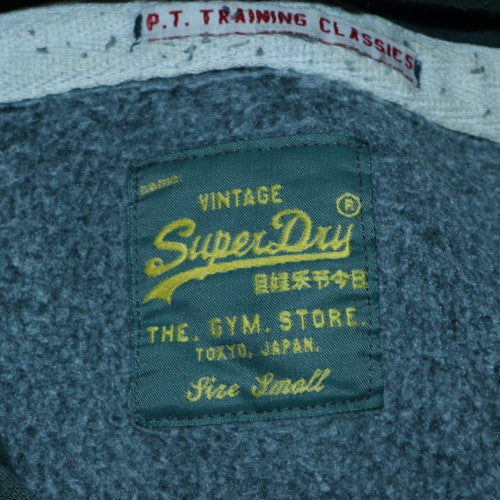 Superdry Mens Green Pullover Hoodie Small Graphic Print Fleece