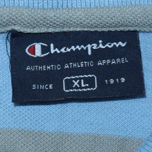 Champion Men's Blue Striped Polo Shirt Size XL Cotton Casual