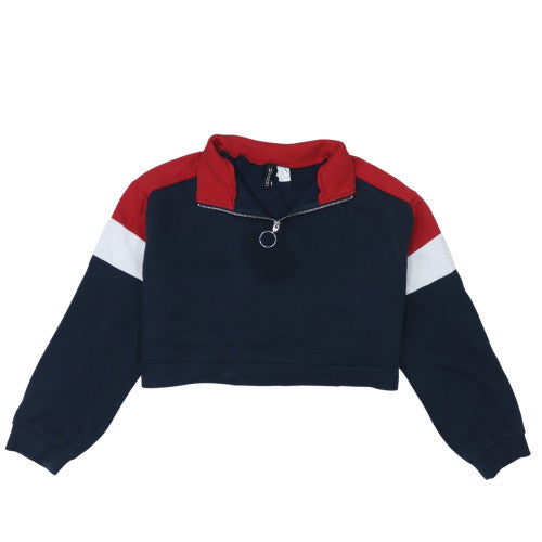 H&M Divided Womens Navy Red 1/4 Zip Cropped Sweatshirt Size 12
