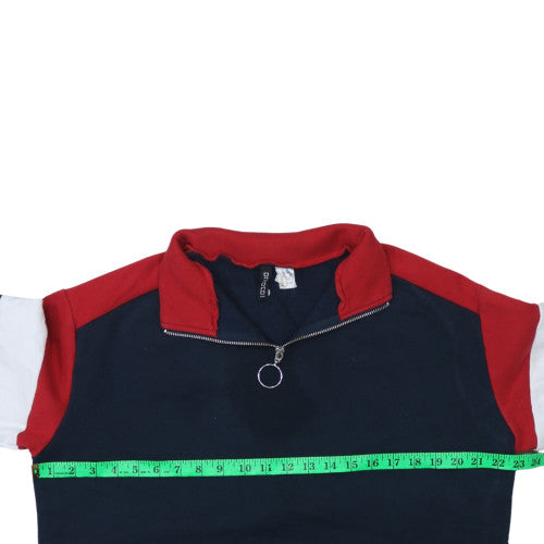 H&M Divided Womens Navy Red 1/4 Zip Cropped Sweatshirt Size 12