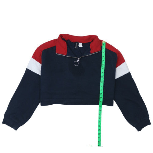 H&M Divided Womens Navy Red 1/4 Zip Cropped Sweatshirt Size 12