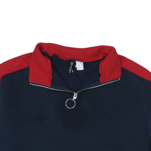 H&M Divided Womens Navy Red 1/4 Zip Cropped Sweatshirt Size 12