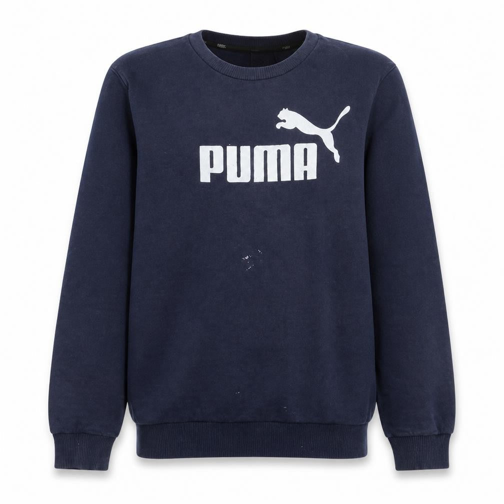Front view of Puma Men's Blue Crew Neck Logo Pullover Sweatshirt, size M