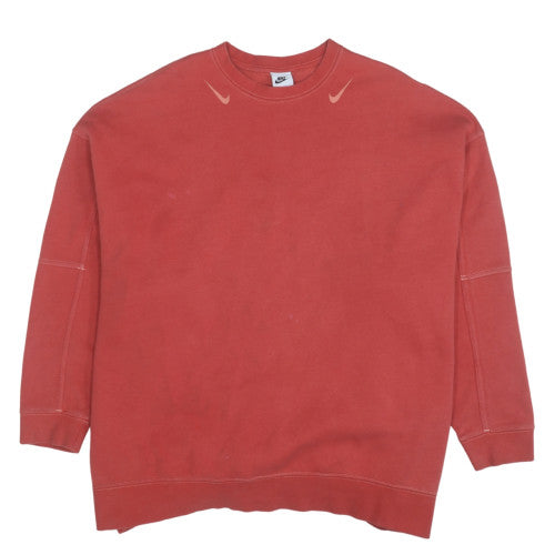 Nike Men's Red Pullover Sweatshirt L Relaxed Fit Fleece Logo Crew Neck