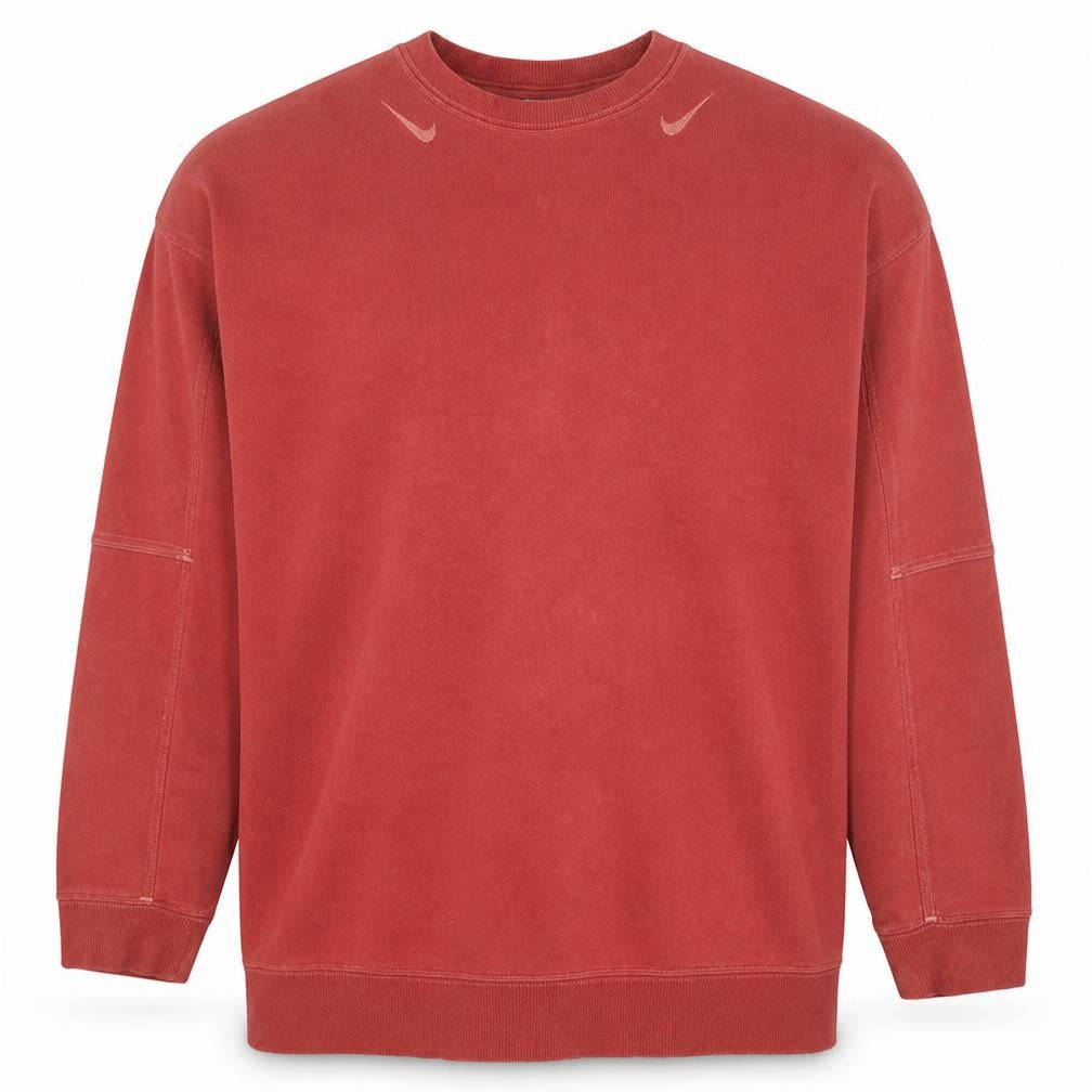 Front view of Nike Men's Red Pullover Sweatshirt L Relaxed Fit Fleece Logo Crew Neck