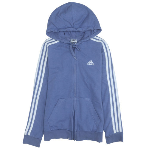 Adidas Women Blue Full Zip Hoodie S 8-10 Cotton Casual Hooded Sweatshirt