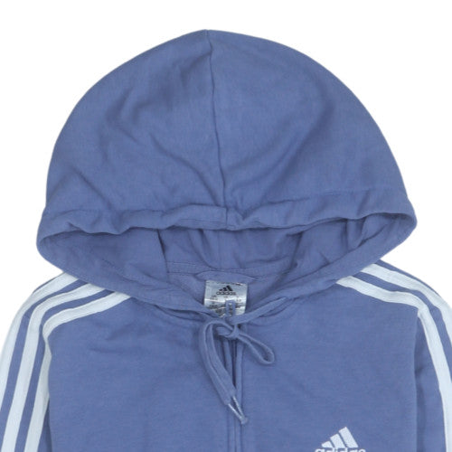 Adidas Women Blue Full Zip Hoodie S 8-10 Cotton Casual Hooded Sweatshirt
