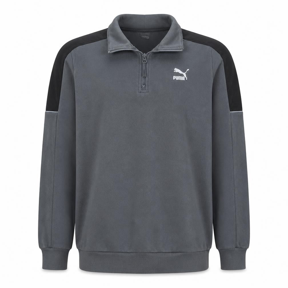 Front view of Puma Men’s Grey 1/4 Zip Pullover Fleece Sweatshirt M