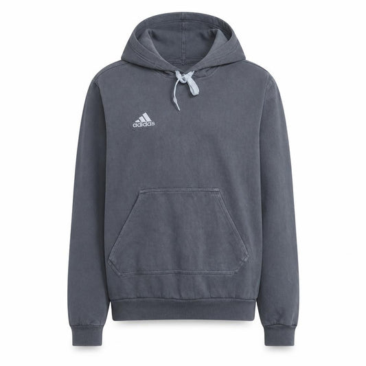 Front view of Adidas Men’s Grey Pullover Hoodie, size S, Regular Fit Sportswear