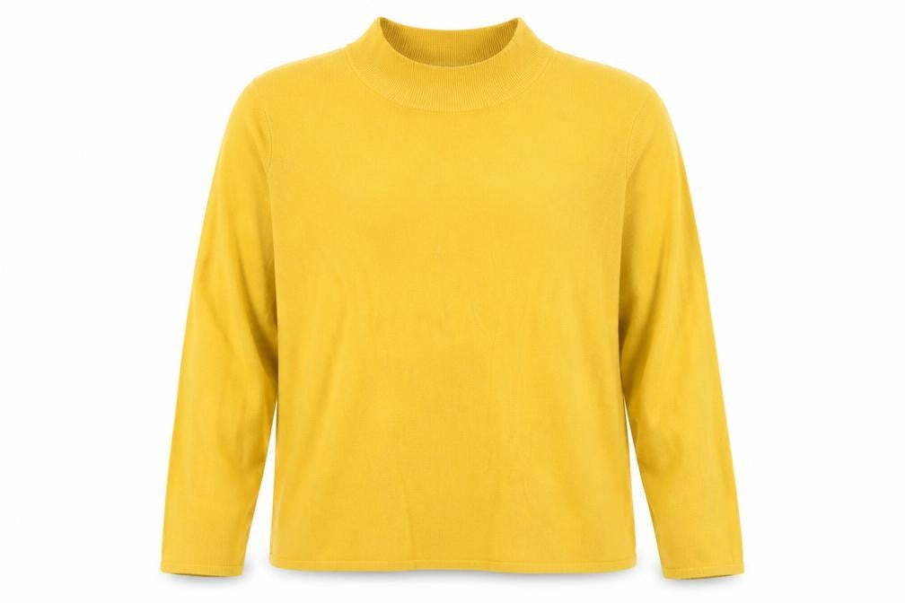 Front view of Bonmarché Women Yellow Acrylic Mock Neck jumper, size 24/26