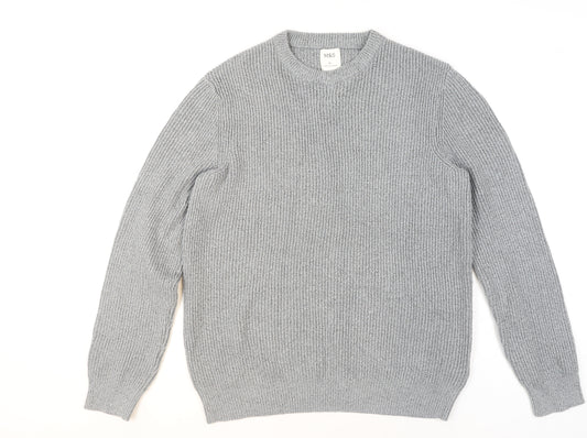Marks and Spencer Women Grey Chunky-Knit Wool Blend Jumper XL