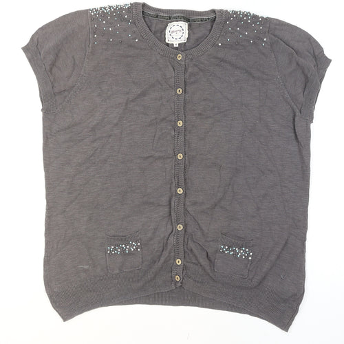 Marianray Women’s Grey Cotton Beaded Button Blouse Size 18