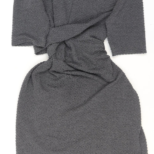 Phase Eight Women Grey Size 16 Sheath Twist Front Knit Dress