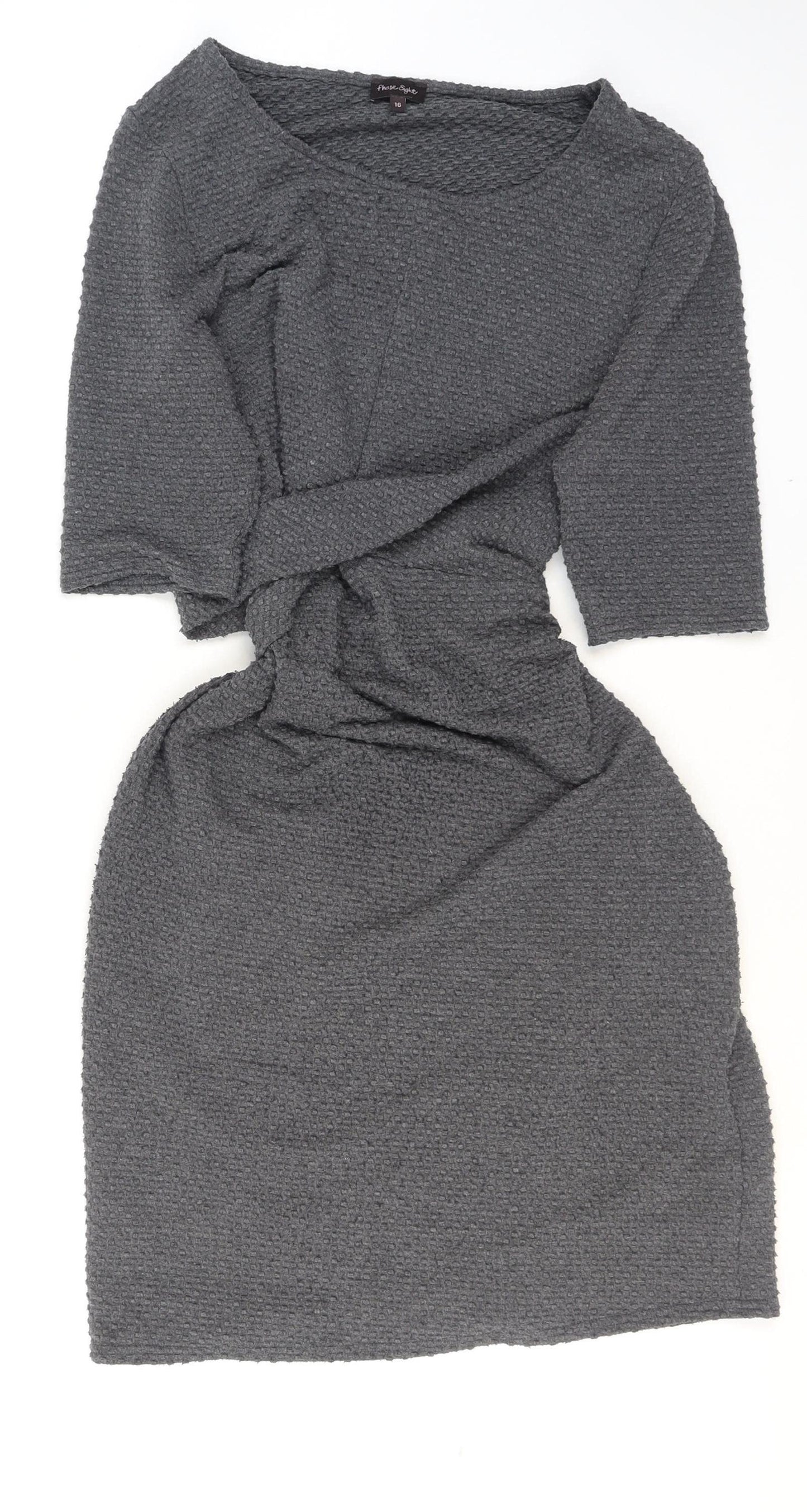 Phase Eight Women Grey Size 16 Sheath Twist Front Knit Dress