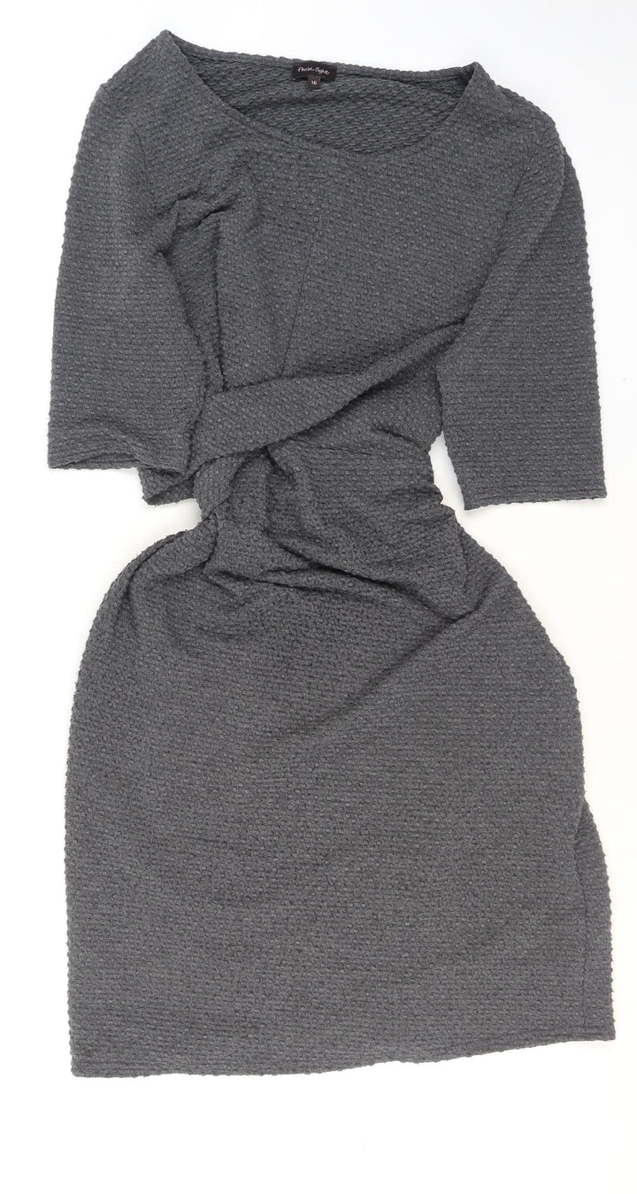 Phase Eight Women Grey Size 16 Sheath Twist Front Knit Dress