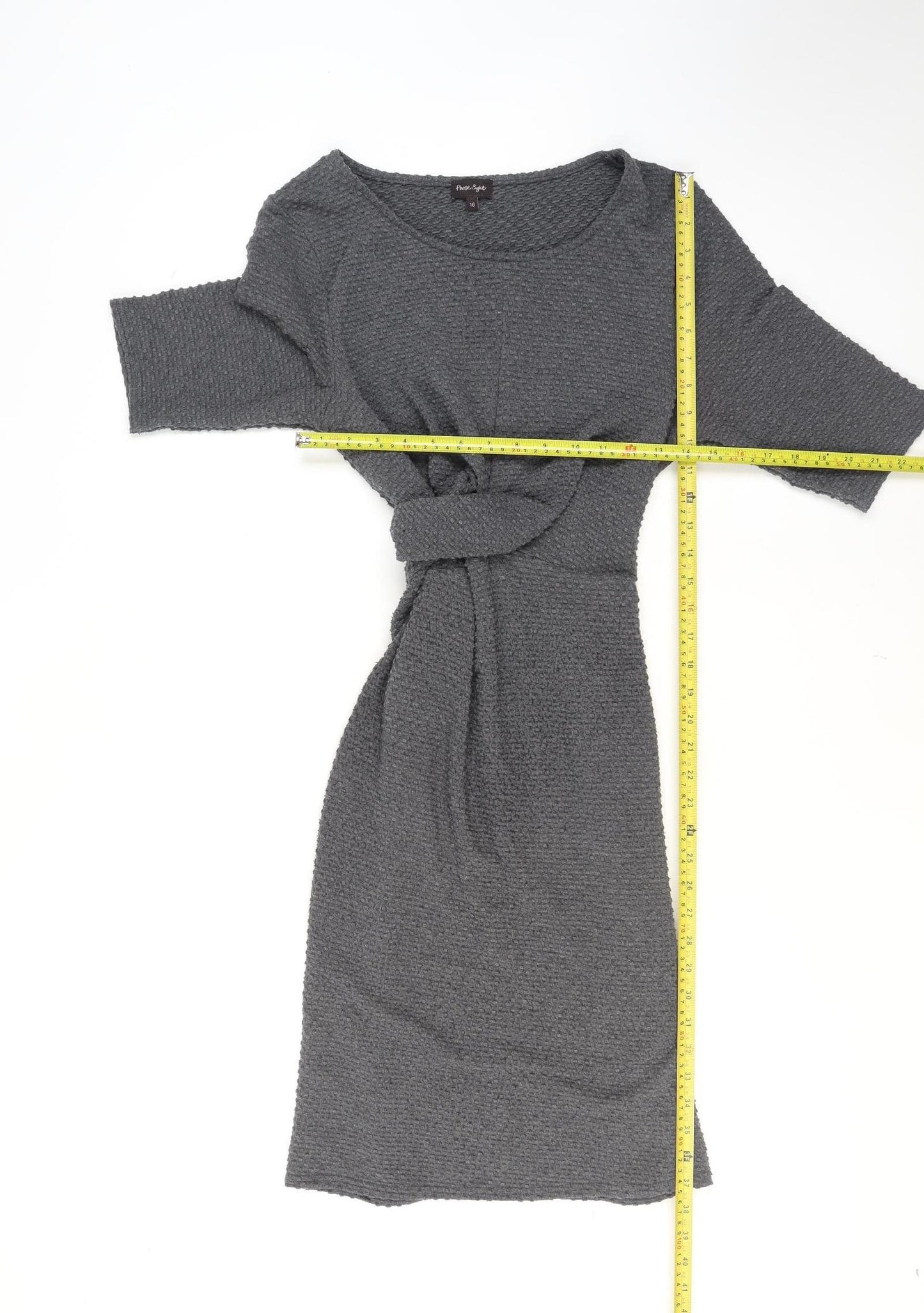 Phase Eight Women Grey Size 16 Sheath Twist Front Knit Dress