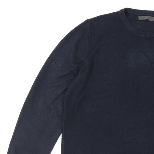 Marks and Spencer Men's Blue L Crew Neck Cotton Blend Jumper
