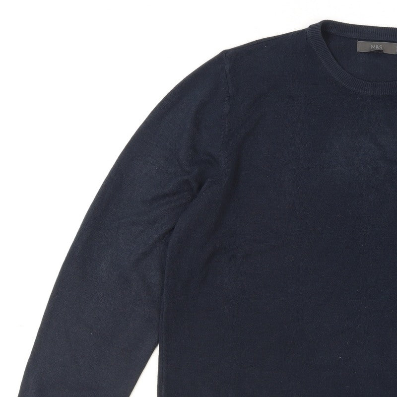 Marks and Spencer Men's Blue L Crew Neck Cotton Blend Jumper