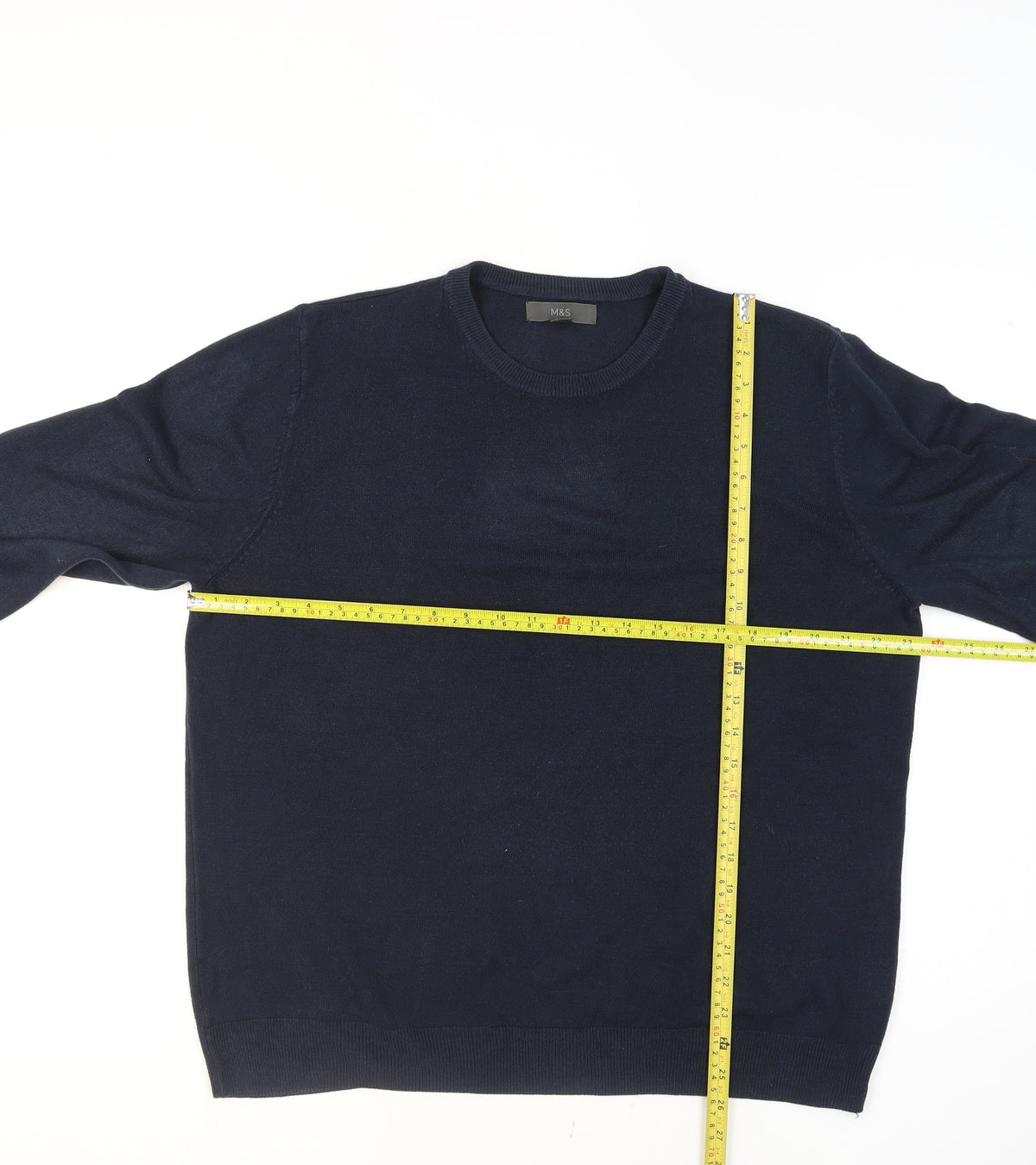 Marks and Spencer Men's Blue L Crew Neck Cotton Blend Jumper
