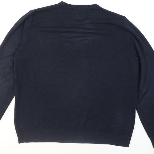 Marks and Spencer Men's Blue L Crew Neck Cotton Blend Jumper