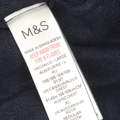 Marks and Spencer Men's Blue L Crew Neck Cotton Blend Jumper