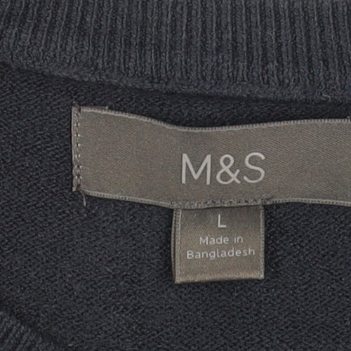 Marks and Spencer Men's Blue L Crew Neck Cotton Blend Jumper