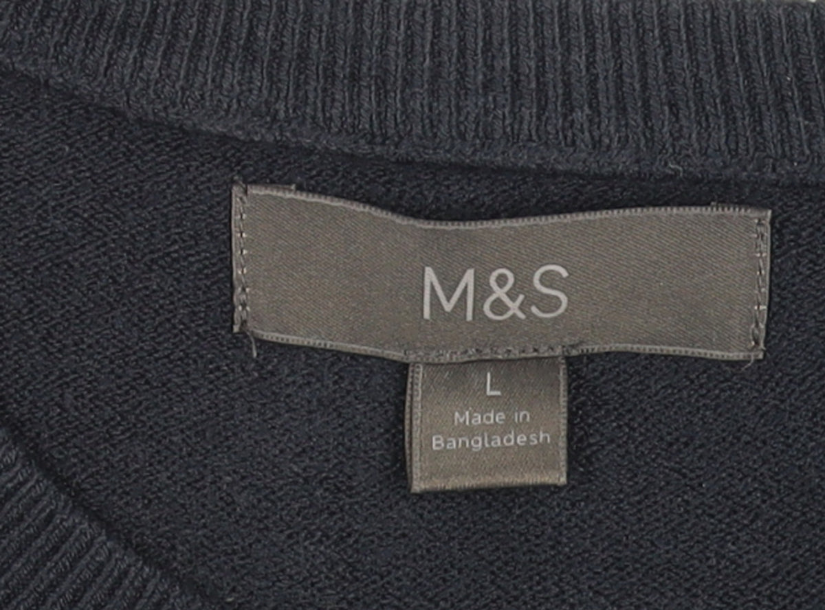 Marks and Spencer Men's Blue L Crew Neck Cotton Blend Jumper