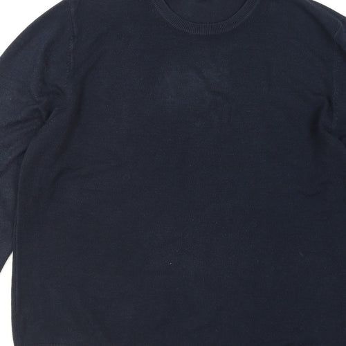 Marks and Spencer Men's Blue L Crew Neck Cotton Blend Jumper