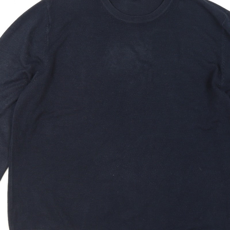 Marks and Spencer Men's Blue L Crew Neck Cotton Blend Jumper