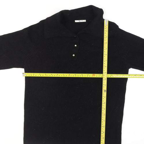 Tu Women Black Collared Henley Knit Jumper Size 16