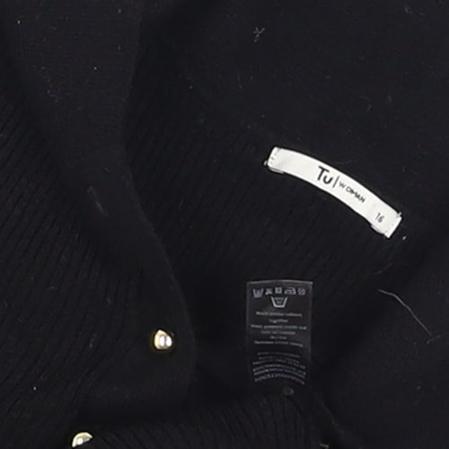 Tu Women Black Collared Henley Knit Jumper Size 16