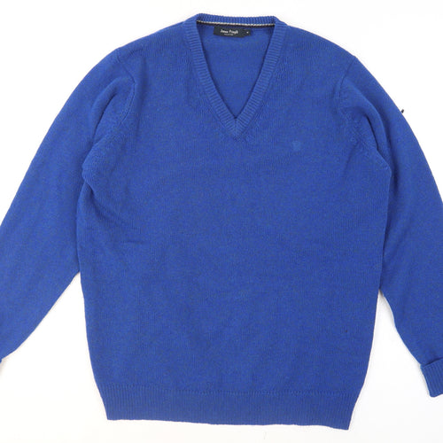 James Pringle Men's Blue Wool V-Neck Pullover Jumper M