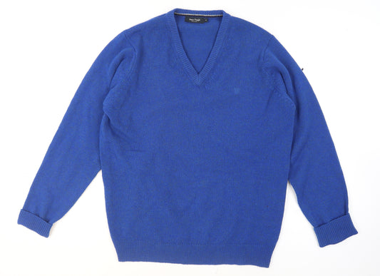 James Pringle Men's Blue Wool V-Neck Pullover Jumper M