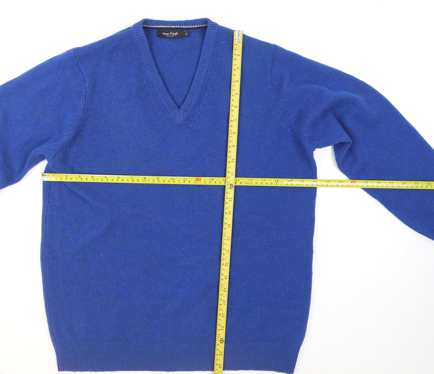 James Pringle Men's Blue Wool V-Neck Pullover Jumper M