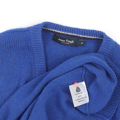 James Pringle Men's Blue Wool V-Neck Pullover Jumper M