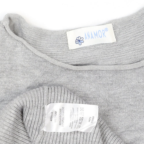 Anamor Women Grey Relaxed Fit Knit Long Sleeve Pullover Jumper M