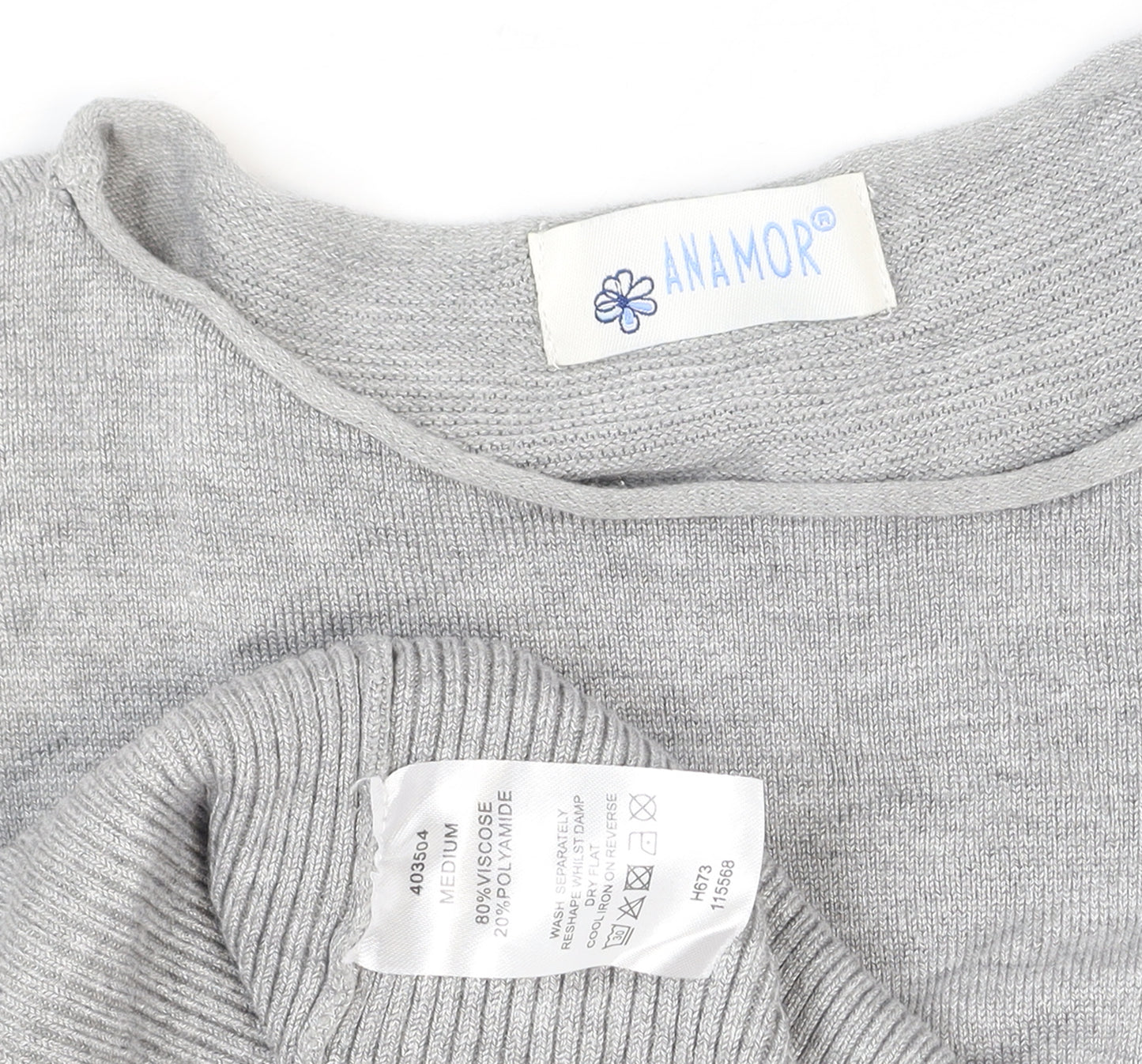 Anamor Women Grey Relaxed Fit Knit Long Sleeve Pullover Jumper M